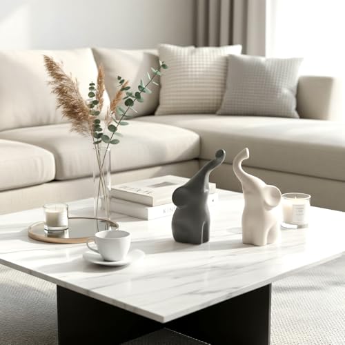 Elephant Statue Couple Ornament Elefante Ring Holder Table Top Shelf Bookends Love Aesthetic Sculptures Decoraciones para Sala Animal Figurines Home Decor Creative Elephant Gifts for Women - color: Gray/Beige, size: Size: 6.5x2.8x2.8 inches/one=2