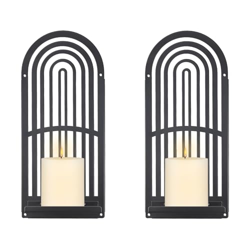 OYEFLY 2Pcs Metal Wall Hanging Candle Sconces,Black Boho Wall Shelves Candle Holders (Black)