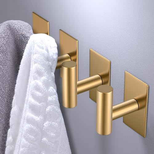 VAEHOLD Wall Towel Hooks, Heavy Duty Sticky Holder Waterproof Towel Hooks for Hanging Coat, Clothes, Closet Hook Wall Mount for Kitchen (Gold, 2 Pack) - color: Gold, size: 2 Pack