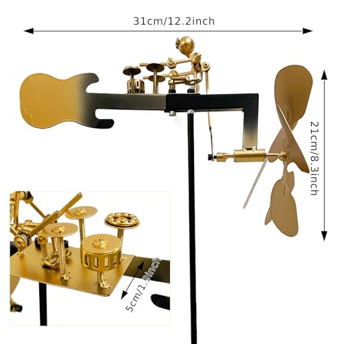 Handmade Metal Drummer Windmill, Rock Art Sculptures, Wind-Powered Kinetic Figurines, Wind Spinners for Garden Yard Lawn Patio Decor, Unique Drummer Statue Gift for Music Lovers - size: Large