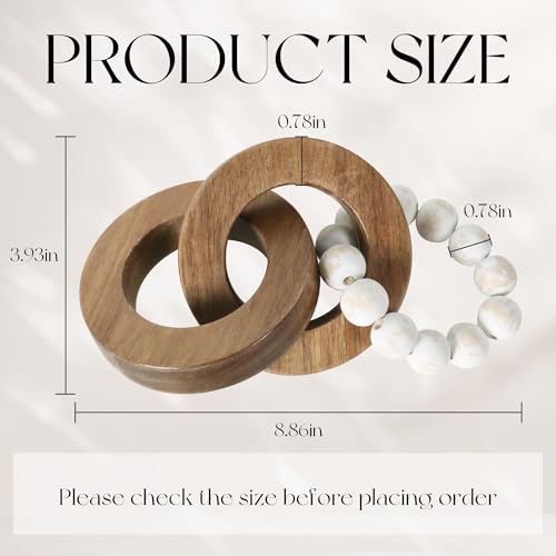 Oakrain Wood Chain Link Decor, Handmade Carved Knot Decor, Minimalist Home Décor Accents, Shelf Coffee Table Decor, Natural Boho Farmhouse Rustic Home Decor, Best Housewarming Gifts (8.86 inch) - style: 3 link (Acacia wood)