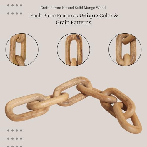 Boho Wooden Link Decor for Coffee Object for Coffee Table & Shelf Knot Sculpture, Farmhouse Rustic Shelf Natural Wood Chain Links for Living Room, Entryway, Console,Office Home Accent (Natural) - color: Natural