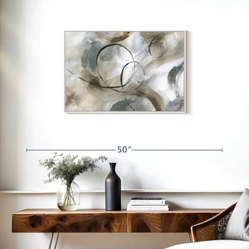 ElephantStock - Allegro Wall Art - Horizontal Floating Framed Canvas - Living Room Wall Decor - Painting Strokes And Lines Framed Canvas Art - Gray And Brown Decor by Nan - 31" x 21" - color: Floating Frame White, size: 30"L x 20"W
