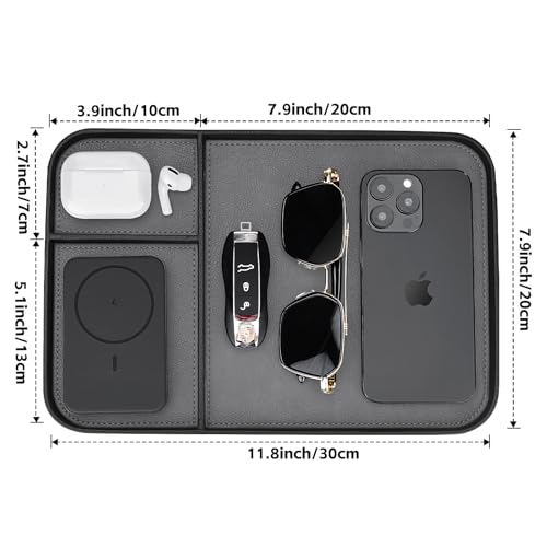 SENEN Leather Tray, Stylish and Organized Multifunctional Tray, for Table Entryway, Premium PU Leather, Catchall Tray for Keys, Watch, Wallet, Jewelry, and More (Black Frame) - color: Black Frame