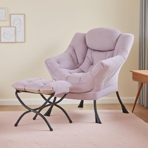 Tiita Lazy Chair with Ottoman, Purple Modern Large Accent Armchair, Comfy Leisure Sofa Reading Chair with Footrest for Bedroom, Living Room, Dorm Rooms, Garden, Velvet Light Purple - color: Light Purple