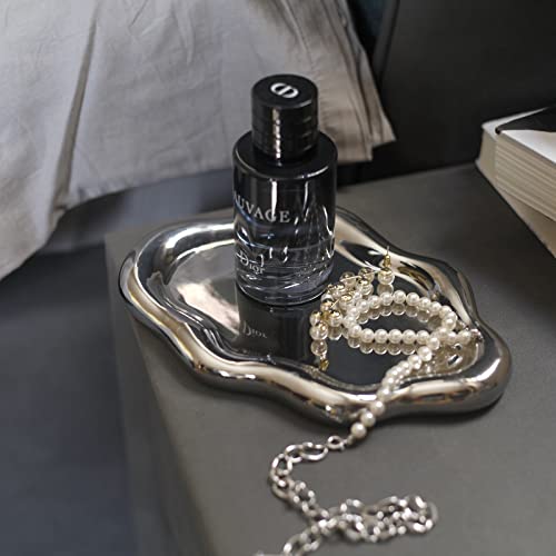 Jewelry Dish Trinket Tray for Women, Ring Dish Holder, Unique Cloud Shape Ceramic Plate Cute Things Vanity Aesthetic Room Decor Mother's Day Birthday (Silver) - color: Silver