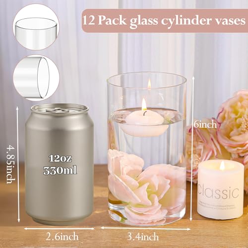 TBWIND 12pcs Glass Cylinder Vases for Centerpieces, 6 Inch Clear Flower Vases for Wedding Decorations and Indoor Home Decor, Hurricane Candle Holder for Table Shelf, Party - size: 12 Pack 6 Inch