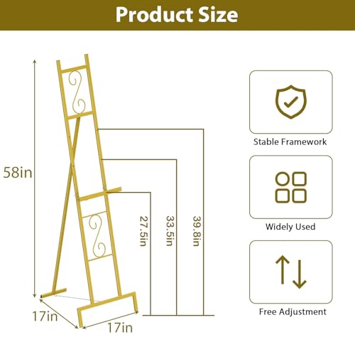 58''H Gold Easel Stand for Sign, Adjustable Welcome Wedding Sign Stand for Display with Chain Support, Heavy Duty Metal Poster Easel Holder for Party Painting, 17'' x 17'' x 58''H（1 Pack） - style: 1pack-Gold