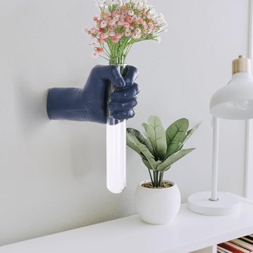 Blue Wall Sculpture,Wall Art Bedoroom,Hand Vase,Funky Flower Vase Decorations,Unique Wall Statue,Home Decor Art - color: Blue