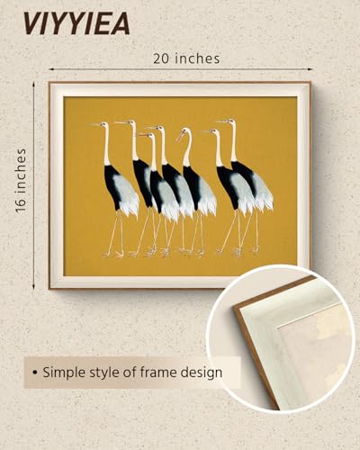VIYYIEA Framed Wall Art for Living Room, Cranes Canvas Prints, Vintage Home Decor, Animals Painting Picture, Bathroom Wall Decor Gifts for Friends or Family - 20L x 16W - color: Animals-【Seven Cranes】, size: 20"L x 16"W
