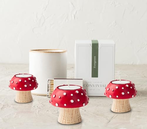 Mushroom Tealight and Taper Candle Holders - 3 PCS Decorative Set for Table - Cute Candlesticks for Tea Light