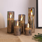 Eywamage 5 Pack Grey Glass Flameless Candles with Remote, Flickering Slim Tall LED Pillar Votive Candles Battery Included - color: Gray