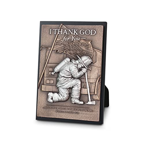 Lighthouse Christian Products Thankful Hammered Bronze Tone 8.75 Inch Cast Stone Sculpture Plaque Fireman - style: Fireman