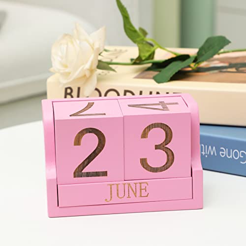 Wooden Desk Calendar,Desk Calendar Blocks for Teachers,Office Perpetual Date Block Small Home Desktop Decor Chic Vintage Month with Number Cubes Display Rustic Decoration (Sakura Pink) - color: Rustic Sakura Pink
