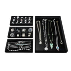 MOOCA Jewelry Display Set, Necklace Display Bust, Earring Organizer, Ring Holder Stand for Showcase and Store, Premium Fabric - color: 9a) 3 piece.Black Velvet Tray