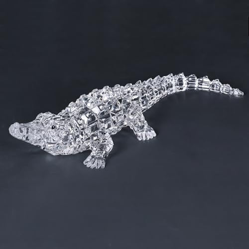 Acrylic Alligator Statue – Clear Crystal Glass Style Crocodile Figurine, Modern Luxury Art Collectible Sculpture for Living Room, Home and Office Table Decor & Housewarming Gift (White) - color: White