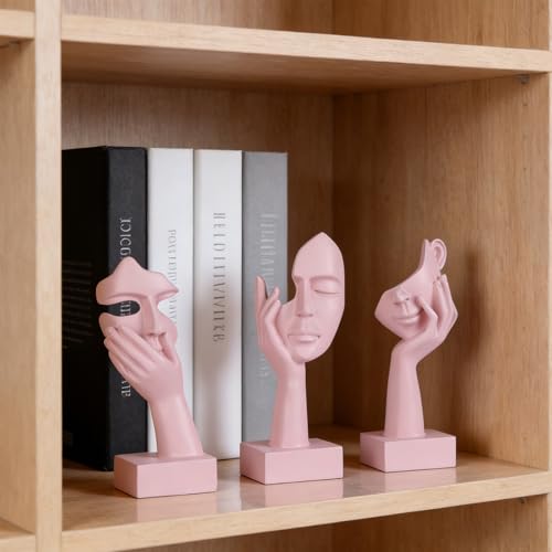 3 Pcs Thinker Small Statue Set - Pink Art Abstract Home Accent Figurines for Decor Woman Apartment Bookshelf Floating Shelf Coffee Table Office Desk Bathroom Counter Decor (3 Pcs Pink, 6") - color: 3 Pcs Pink, size: 6"