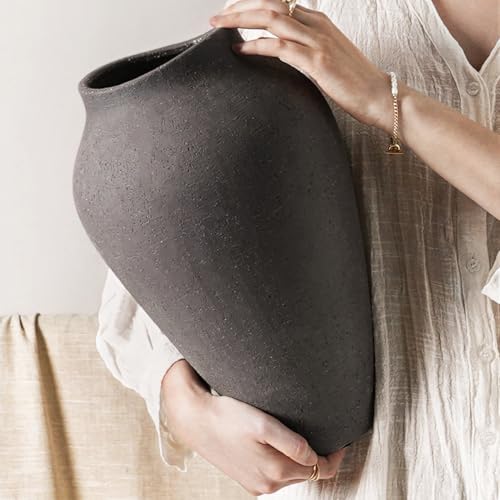 Ceramic Vase - Large 13.6 Inch Tall Floor Vase for Centerpieces, Farmhouse Flower Vases, Rustic Minimalist Home Decor for Living Room, Enterway, Wedding (Sandstone Dark Gray) - color: Sandstone Dark Gray, size: 13.6 Inch