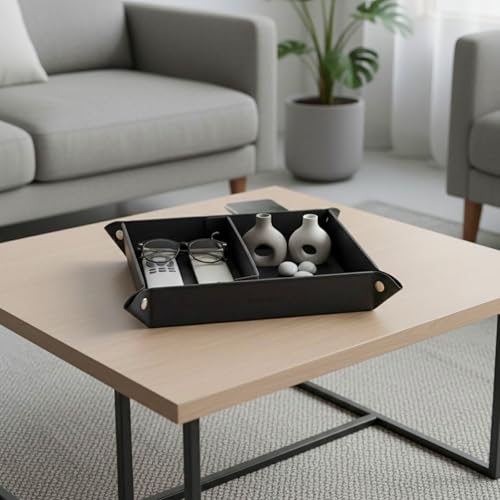 UnionBasic Medium Valet Tray, Jewelry Tray for Rings Watches Earrings, Entryway Catchall Caddy for Coins Keys Change, Nightstand Bedside Valet Holder, Trays for Electronic Gadgets, Black Plus - color: Black, size: 9.5" x 7.9" x 2"