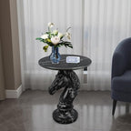 Modern Accent Table Living Room Horse Statue Black Contemporary‌ Faux Marble Night Stand Side Table with Horse Head Base Reception Area & Bedroom（Width 19.69" ——Tall 24.8"） - style: Black gold striped personalized horse head table