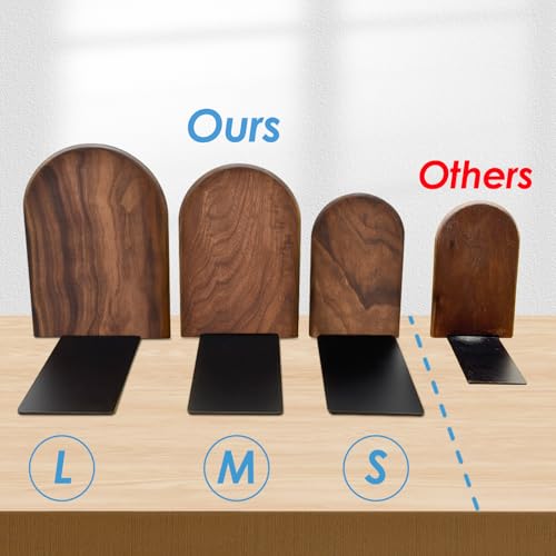 Book Ends, Large Sturdy Wooden Bookends for Shelves - Heavy Duty Non-Slip Book Organizers, Decorative Bookend Holders for Home Office, Library, Black Walnut Universal Economy Bookend, 1 Pair - color: Black Walnut, size: Large