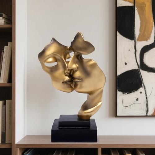 Hodao Romantic Golden Couple Sculpture Ornament - Modern Minimalist Art Statue, Home Decor for Living Room & Bedroom, Wedding Anniversary/Valentine's Day/Housewarming Gift (Black) - color: Romantic Kiss B