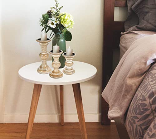 Candle Stands Wooden for Pillar Candles,Rounded Turned Colums, Sustainable Woods, Country Style, Ideal for Reiki, Aromatherapy, Votive Candle Gardens Home décor - 10,8,6 Inch Set of 3 - White Wash - color: White Wash, size: 10,8,6 Inch Set of 3 - Mid Rib
