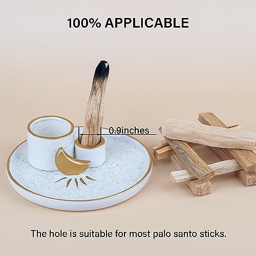 ZenBless Multifunction Incense and Candle Holder for Burning Sage, Palo Santo, Incense Sticks - 5.9" Ceramic Ash Catcher Tray for Meditation Room Home Decor Spritual Gifts (Gold) - color: Gold