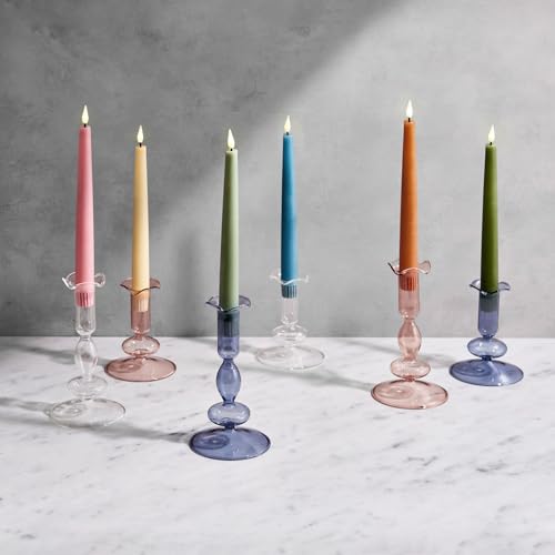LampLust Taper Candle Holders, Set of 2 Blue Candle Holders, 4.5 & 6.5 in Glass Candle Holder, Fits Standard Taper Candles, Candle Sticks Holder Decor for Table Centerpieces, Coffee Table Decor
