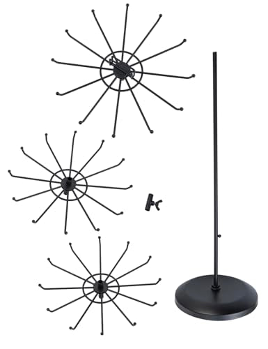 MyGift 3 Tier Classic Large Black Metal Jewelry Tree Holder Organizer with 360 Degree Rotating Arms, Spinning Necklace and Bracelet Tower Display Stand with 36 Hooks and Top Card Holder For storage - color: Black (3 Tier)