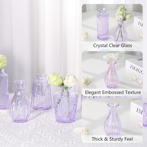RUCKAE Purple Flower Vase in Bulk 22 Glass Bud Vases Vintage Small Vases for Centerpiece Table Wedding Decorations Home Decor Party (Purple 22 Pack) - style: Purple 22 Pack