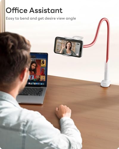 SAIJI Gooseneck Phone Stand for Bed, Lazy Bracket Cell Phone Holder Long Arm Clip Clamp Mount for Filming, Compatible with 4-7'' Mobile Cell Phone Stand Document Camera Nintendo Switch (Rose Gold) - color: Rose Gold, size: 33.5 in