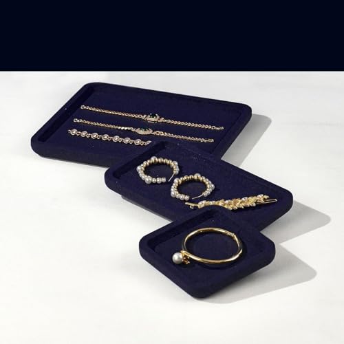 Microfiber Jewelry Trays Stackable Ring Earring Bracelet Necklace Bangle Watch Display Tray Drawer Organizer 13.77 * 9.44 * 0.59inch (Blue - color: Blue, size: 35*24cm Tray