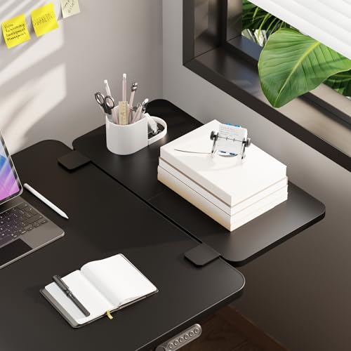 PEGZONE Desk Extender Tray, 24" x 12" Clamp On Desk Shelf, Desk Extension with Laptop Holder, Table Desk Arm Rest, Clamp On Keyboard Tray for Office and Home, Workstation Organizer, Medium, Black - size: 24 x 12 inch, style: Black with laptop shelf