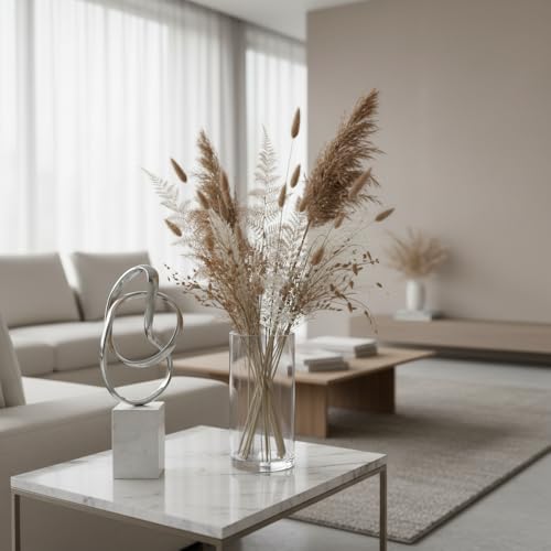 Modern Day Accents 4109 Lazo Abstract Sculpture on Marble, Silver and White Large Decorative Sculpture, Home Decor, Office or Room Decor, Tabletop, 17.5" H