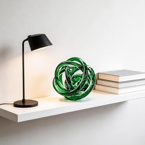 Glass Knot Teal Decor Ball - 5 Inch Hand Blown Infinity Sculpture Orbit Home Decor Table Decoration Interio Art - color: Kelly Green, size: 5-Inch Diameter