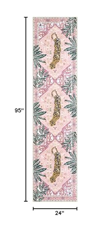 Oriental Tropical Hallway Runner Rug 2x8 Washable, Thin Stain Resistant Pink Boho Runner Rug for Entryway Kitchen Bedroom Laundry, Vintage Abstract Hippie Indian Botanical Long Floor Carpet - color: Pink, size: 2' x 8'
