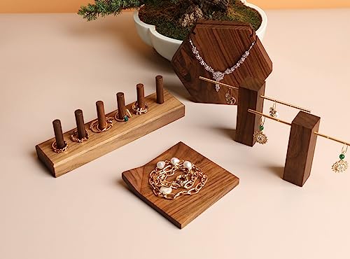 GemeShou wood ring storage jewelry organizer for woman, jewelry ring holder with 6 cones for jewelry selling, cute small ring display stand【Ring organizer-6 cones】 - color: Brown