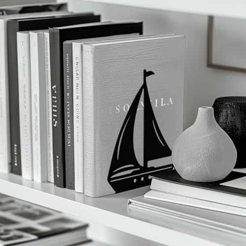Peacoblue Metal Bookends for Shelves, Modern Decorative Heavy Duty Study Book Support Stoppers for Office, Desk, Shelf, Room 5.3"x4.3"x7" Cast Iron Simple Tall Bookends, 1 Pair (Sailboat) - style: Sailboat