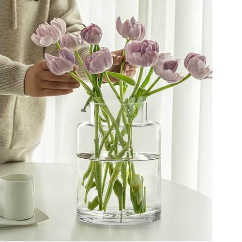 Clear Glass Vases Flower Vases for Centerpieces 9" Large Glass Cylinder Vase for Home Wedding Party Events Office Entryway Décor (Transparent) - color: Transparent