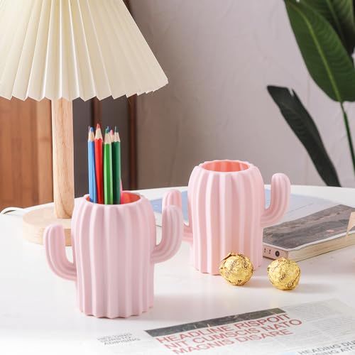 Silicone Pen Holder Cactus Pencil Holder Cute Pens Cup for Desk for Kids Office Decor Desk Accessories Makeup Brush Holder(Pink) - color: Pink