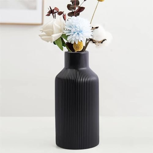 Bohemian Black Ceramic Vase - for Pampas Grass, Mantel, Bookshelf, Entryway and Living Room Decor (Black, 8in) - color: Black, size: 8in