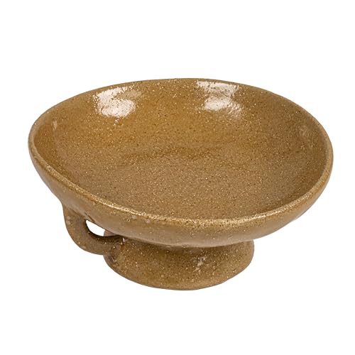 Creative Co-Op Stoneware Footed Pedestal/Bowl with Handles, Reactive Glaze, Taupe - color: Taupe, size: 8.0" Round x 3.75" Tall