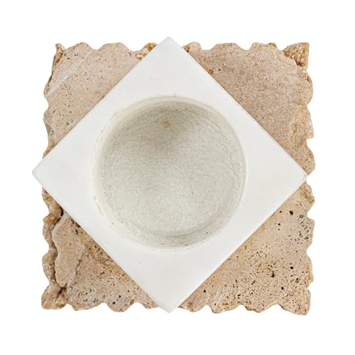 Bloomingville Decorative Marble and Travertine Candle Holder, White and Natural