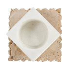 Bloomingville Decorative Marble and Travertine Candle Holder, White and Natural