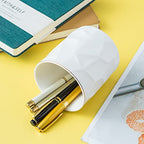 Ceramic Irregular Round Pen Holder For Desk Cute Stand Gold Line Pencil Cup Pot Desk Organizer for Girls Makeup Brush Holder (White) - color: White