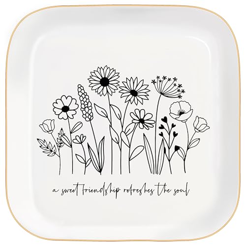 Christian Bible Verse Jewelry Dish Trinket Tray Gifts- Inspirational Ceramic Ring Jewelry Tray Gifts for Women-A Sweet Friendship Refreshes the Soul-Proverbs 27:9 (Modern) - style: Modern-Sweet Friendship