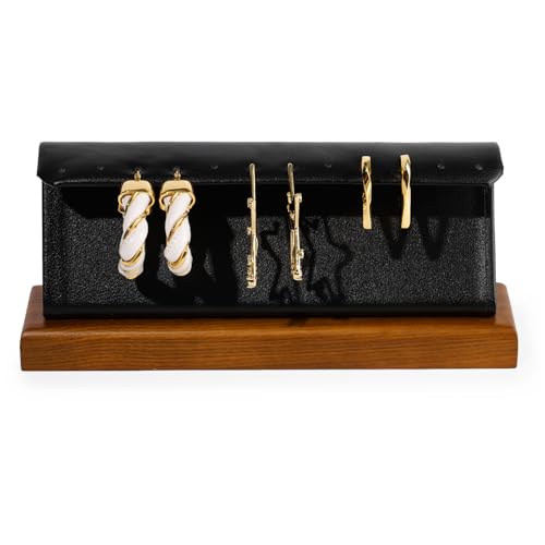 Solid Wood Jewelry Earrings Display Stand Small Jewelry Display for Long Earrings(Black) - color: Black
