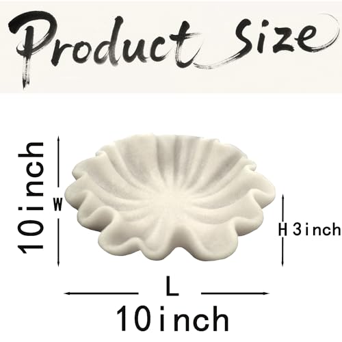 10" Large Handmade Decorative Bowl decor , Handicraft Scalloped Bowls for Modern Home Decor,Ruffle Decor,Key Bowl for Entry Table,Decorative Fruit Bowl for Kitchen Counter,Artificial Stone Milky White - color: Milky White, size: 10inch
