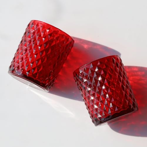 Woho Candle Holders for Votive Candles/Tealight Candles, Votive Candle Holder for Boho Home Decor, Glass Tea Lights Candle Holder for Wedding Party Christmas（24, Red - color: Red
